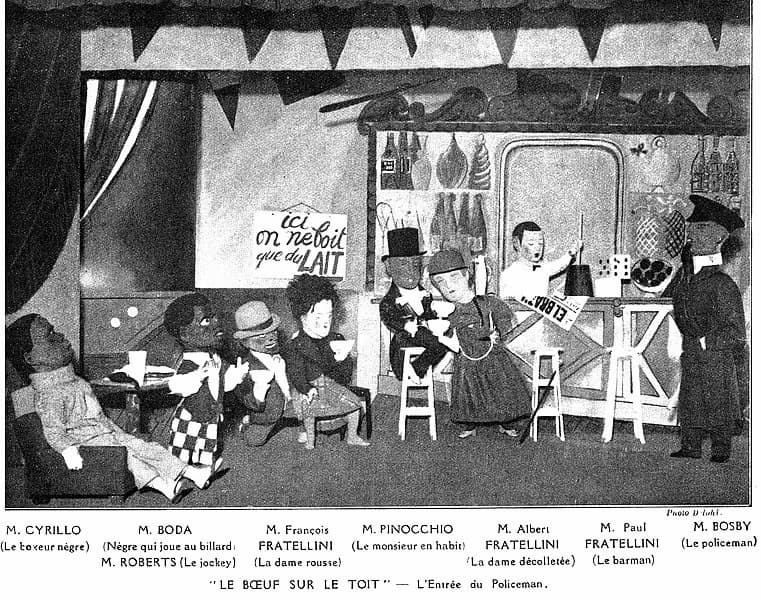 Cocteau's 1920 production of Le Boeuf sur le Toit, décor by Raoul Dufy