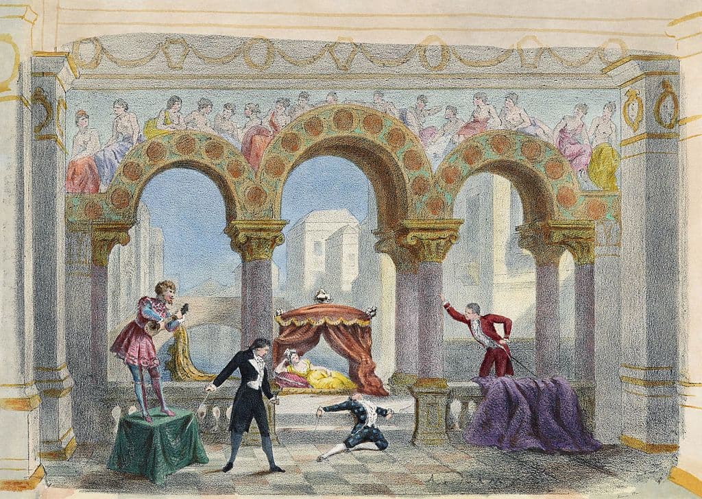 Illustration from the 1881 première of Jacques Offenbach's Les contes d'Hoffmann, showing the Giulietta act