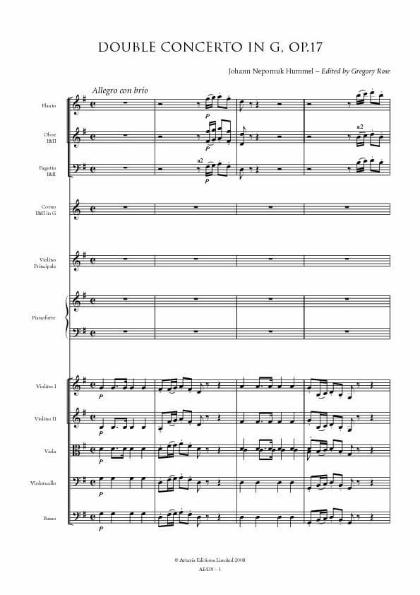 Music score of Johann Nepomuk Hummel: Concerto for Violin and Piano in G Major, Op. 17