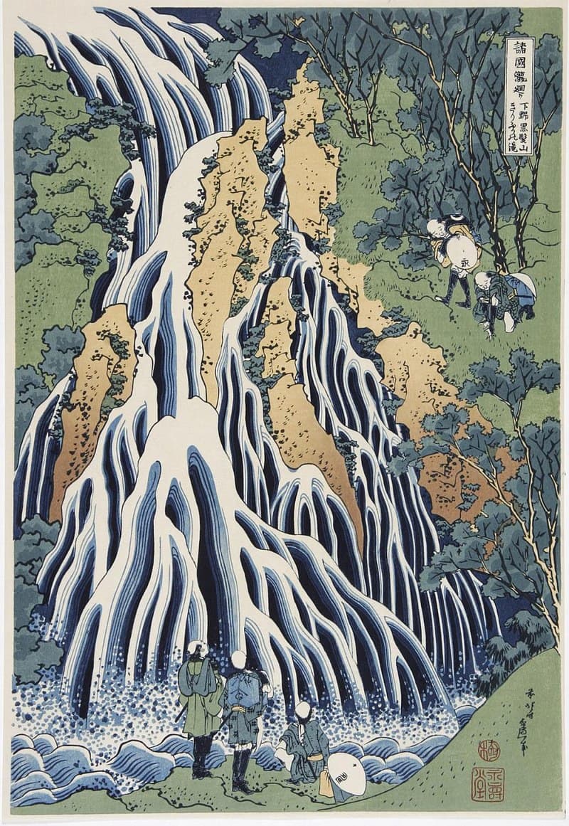 Hokusai: A Tour of Waterfalls in Various Provinces: Kirifuri Waterfall at Kurokami Mountain in Shimotsuke, ca. 1832 (New York: Met Museum)