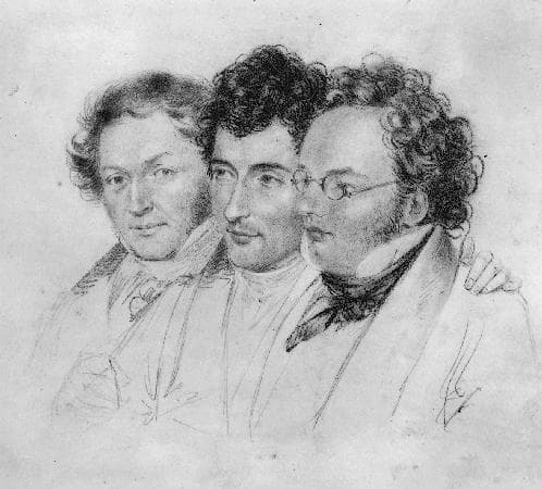 Josef Teltscher: Franz Schubert (right) with Anslem Hüttenbrenner and pianist Johann Jenger (private collection)