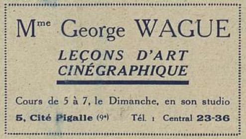 Ad for the Wague acting school, appearing Ciné pour tous, 1920