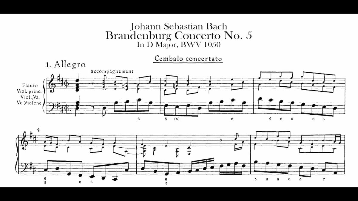 Music score of Bach's Brandenburg No. 5