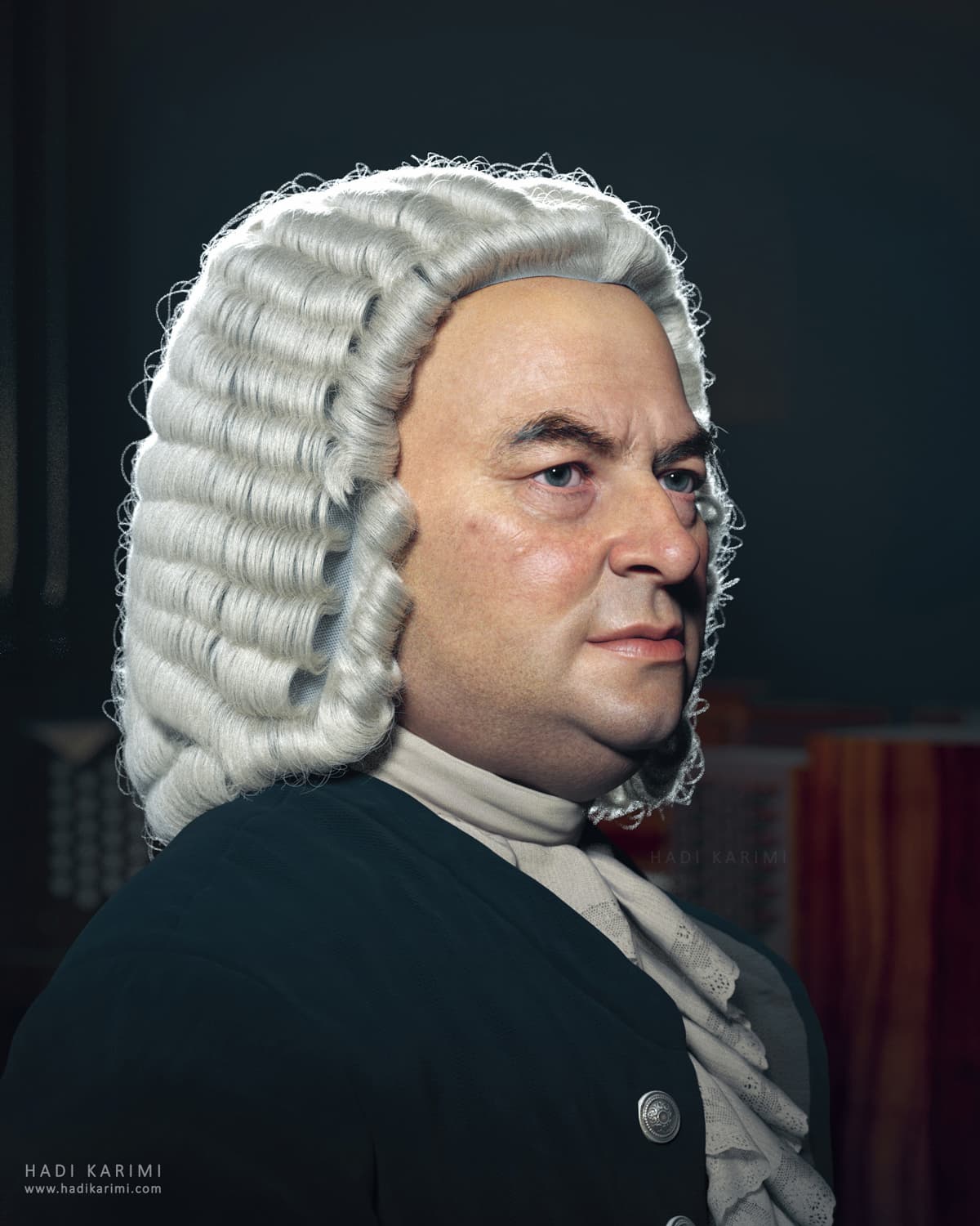 3D colourised portrait of J.S. Bach by visual artist Hadi Karimi