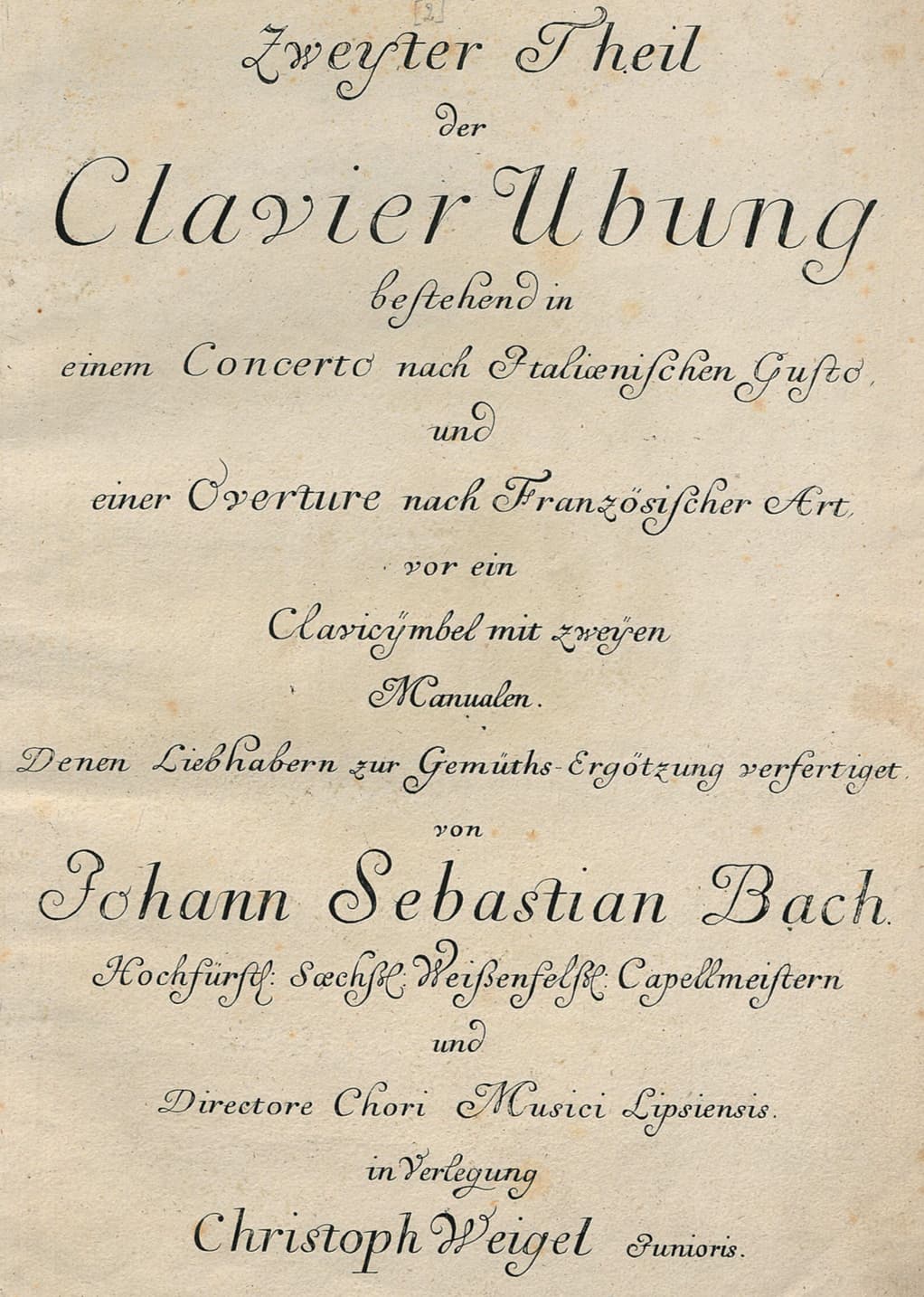Title page of Bach's Keyboard Exercises Part 2