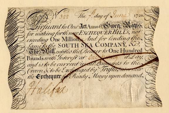 South Sea Company bubble note signed by the Earl of Halifax