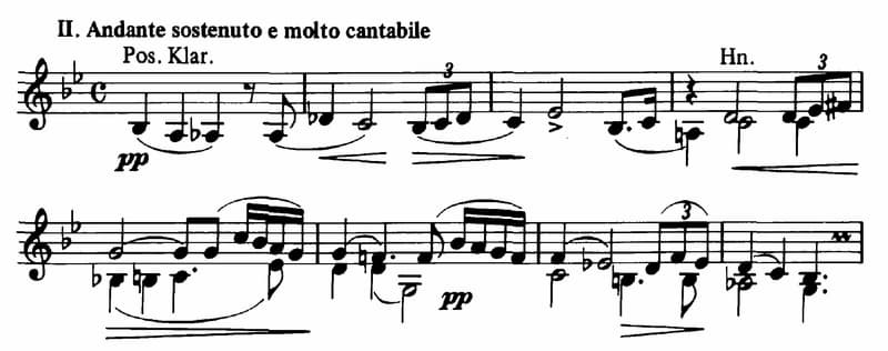 Music score of Dvořák’s Symphony No. 4 - Andante sostenuto e molto cantabile