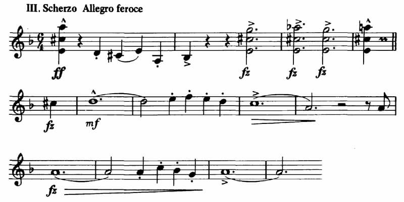 Music score of Dvořák’s Symphony No. 4 - Scherzo (Allegro feroce); D minor, Trio