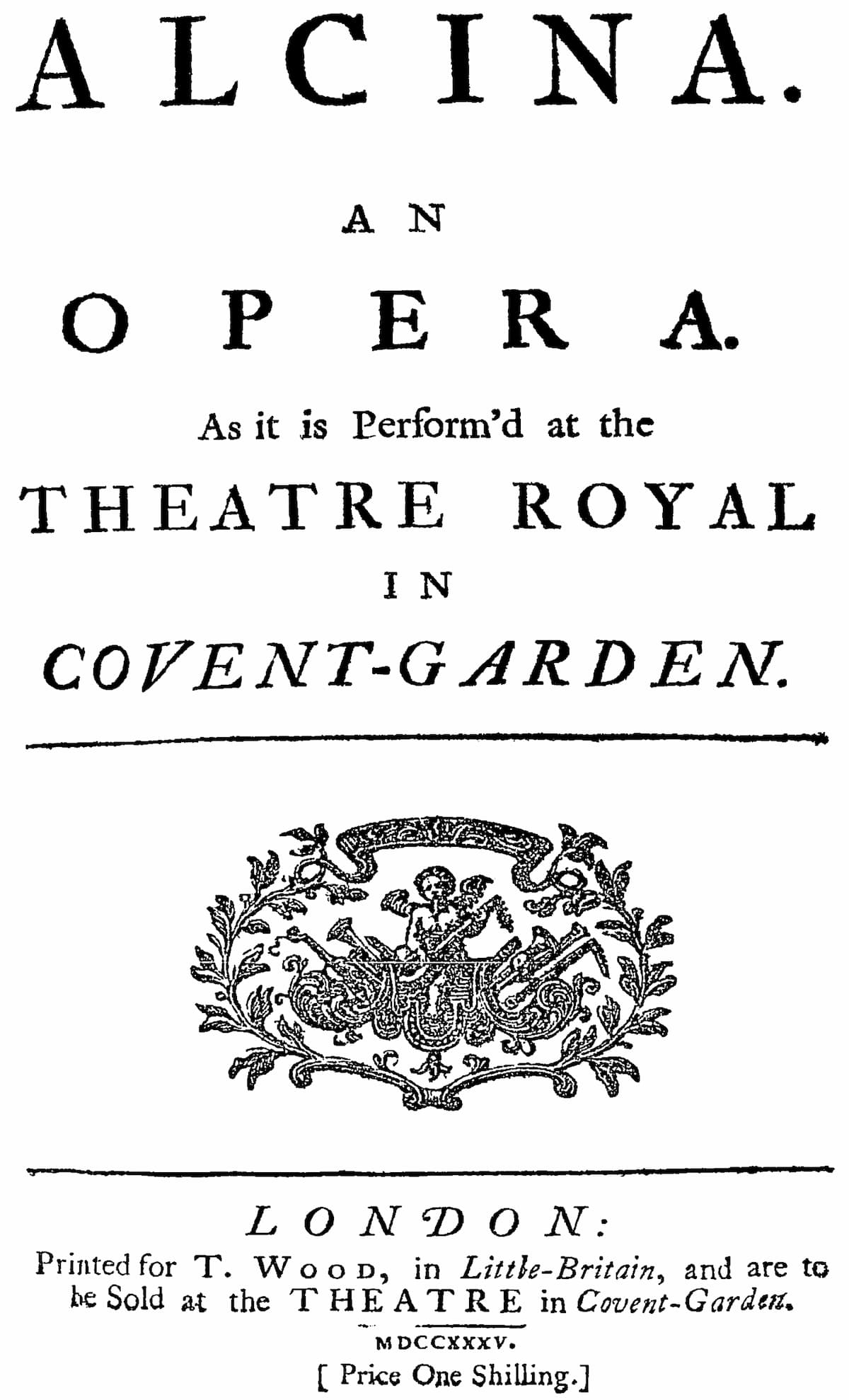 Title page of George Frideric Handel's Alcina