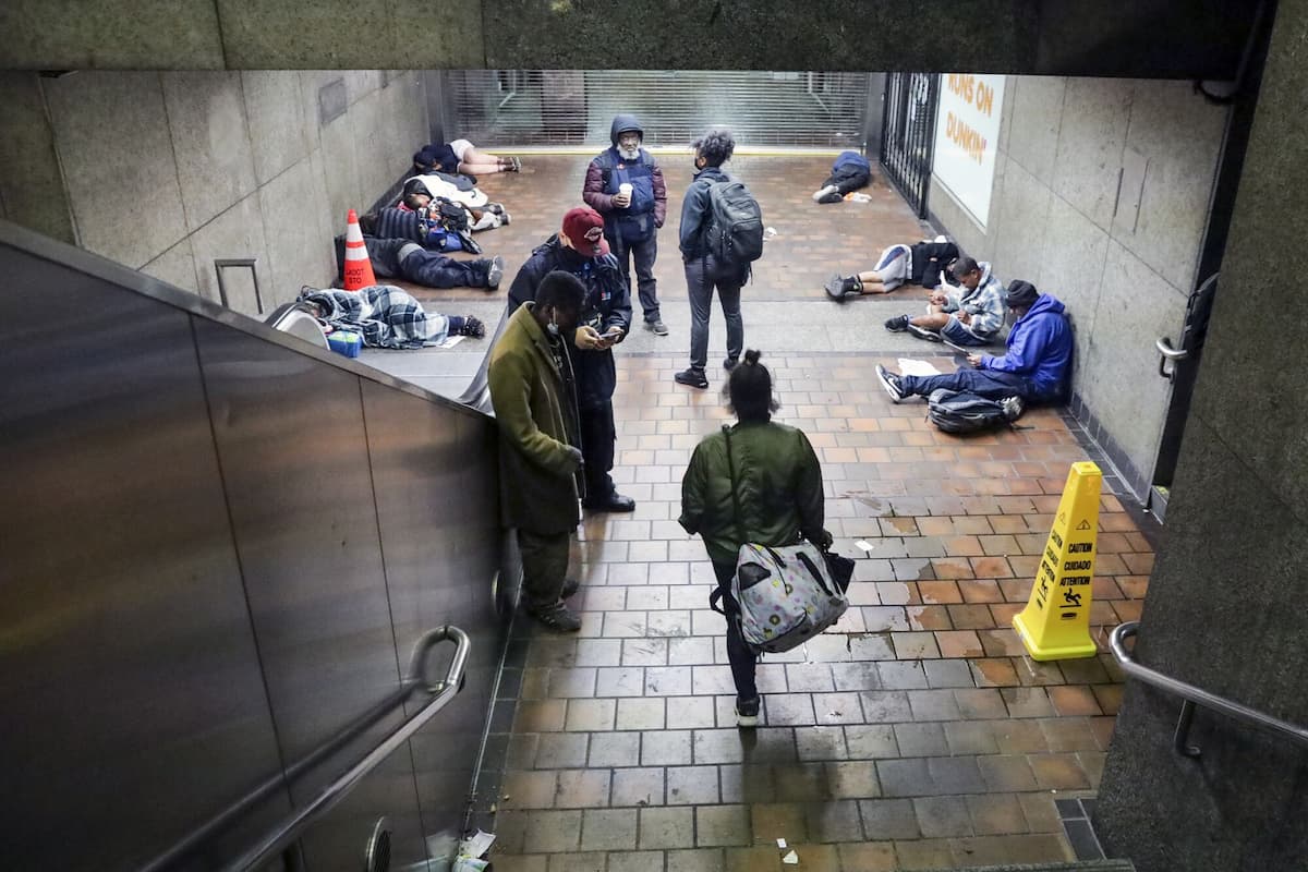 Homeless people at LA Metro station