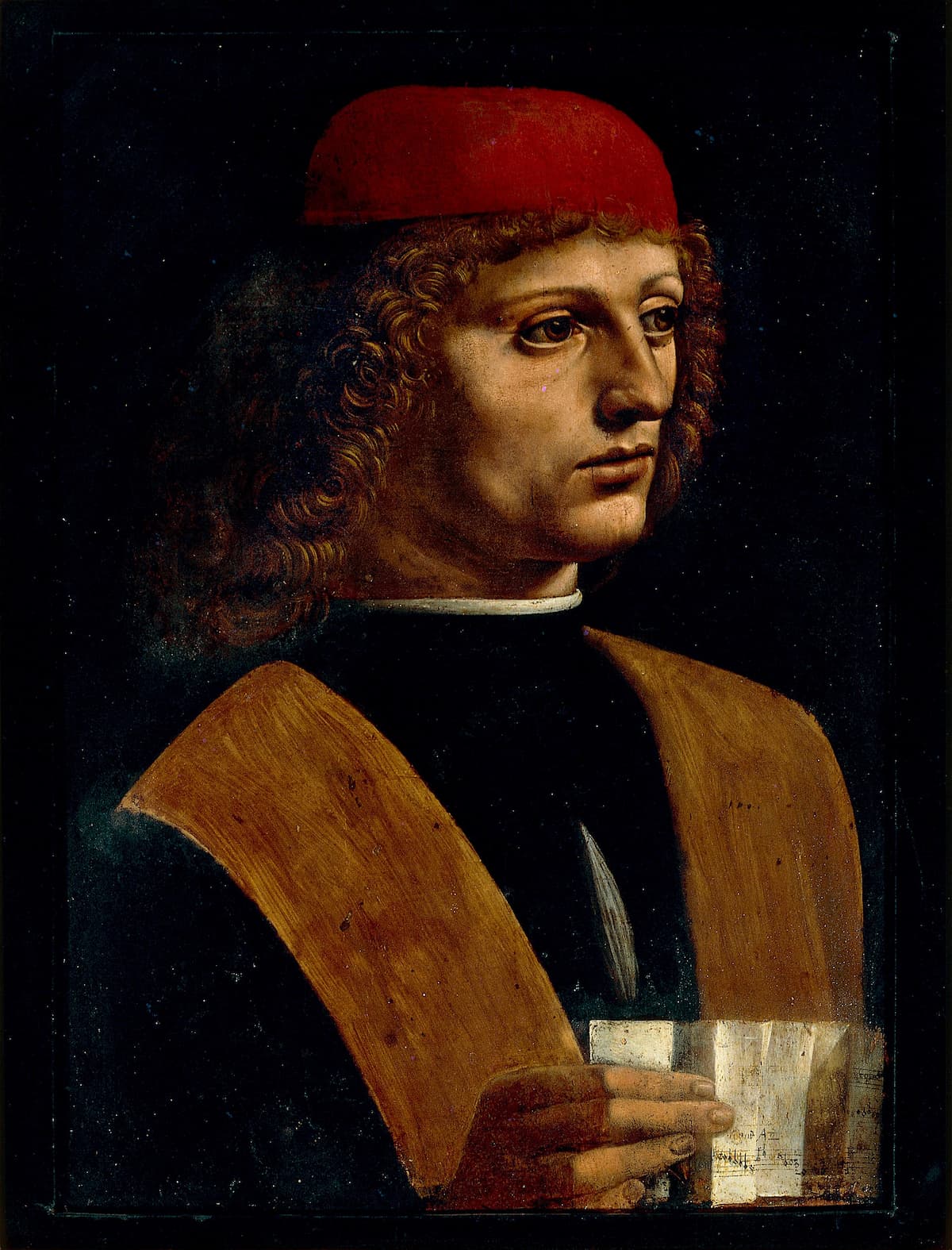 Leonardo da Vinci: Portrait of a Musician, thought to be Josquin, unfinished, ca 1483–87 (Pinacoteca Ambrosiana)