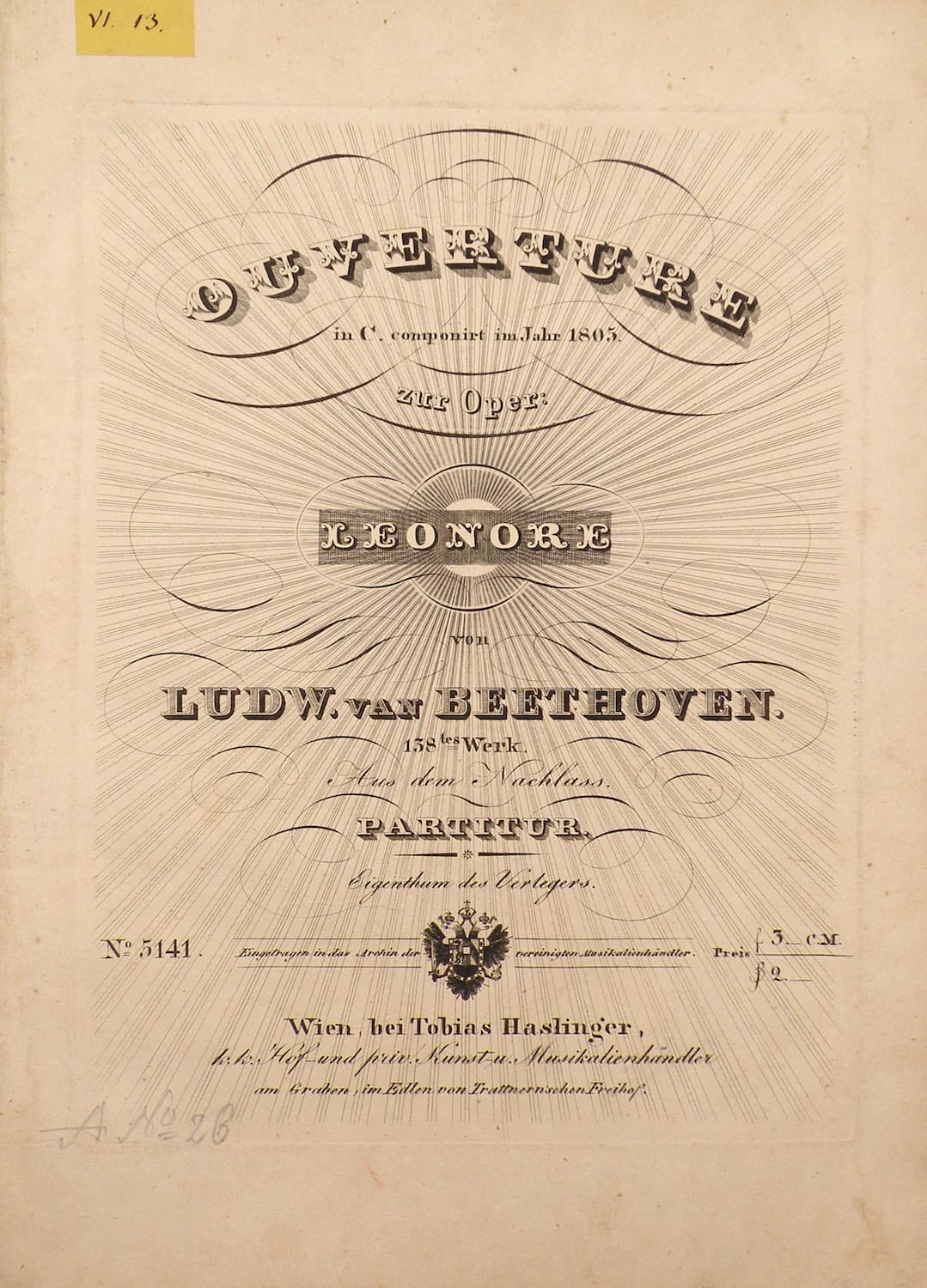 Beethoven's Leonore Overture No. 1 Op. 138 score cover