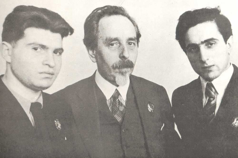Three pianists from Odessa; left-to-right: Emil Grigoryevich Gilels (1916-1985); Samuil Yevgenyevich Feinberg; Yakov Izrailevich Zak (1913-1976) in 1938
