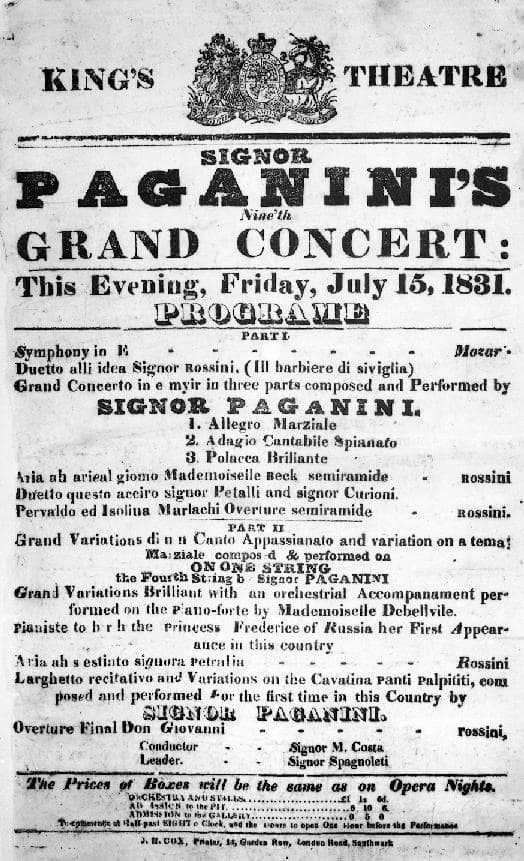 Niccolò Paganini's concert in London, 1831