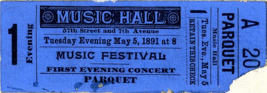 Ticket from the Opening Night at Carnegie Hall