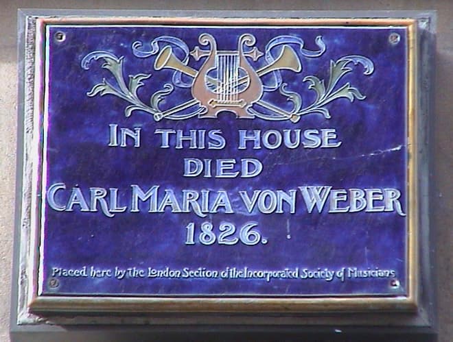 Commemorative plaque of Carl Maria von Weber in London