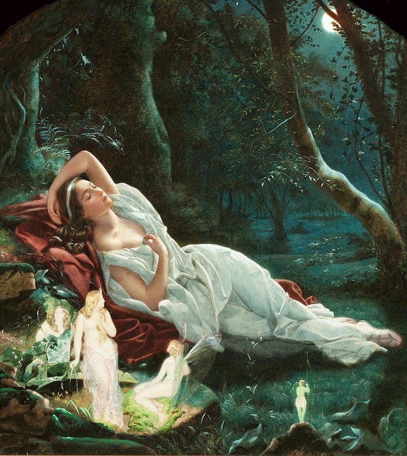 John Simmons: Titania sleeping in the moonlight protected by her fairies