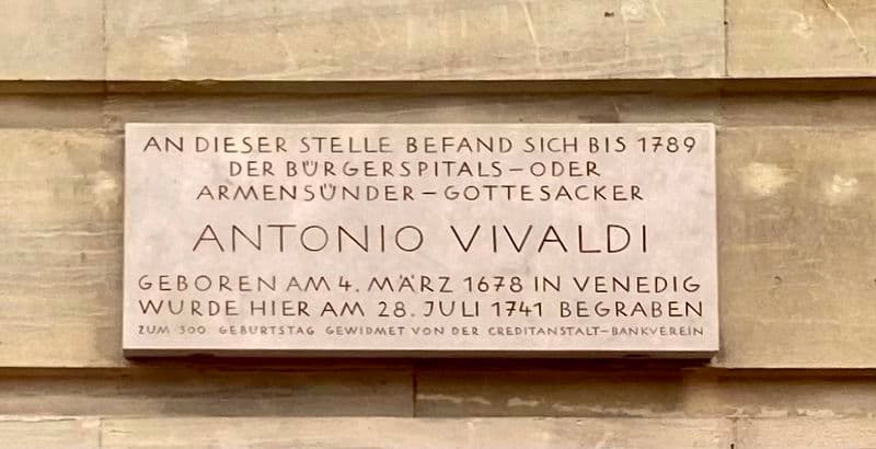 A historical marker of Vivaldi in Wieden in Wien, Austria