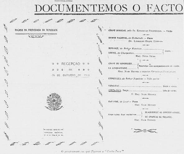 (The Corta-jaca in the reception schedule of the Palácio do Catete / A Rua, November 6, 1914)