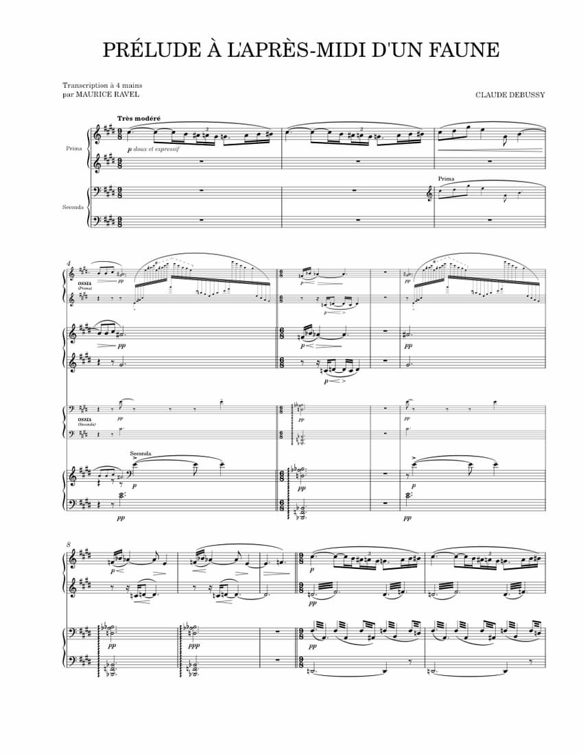 Debussy's Prélude à l’après-midi d’un faune arranged for piano four hands