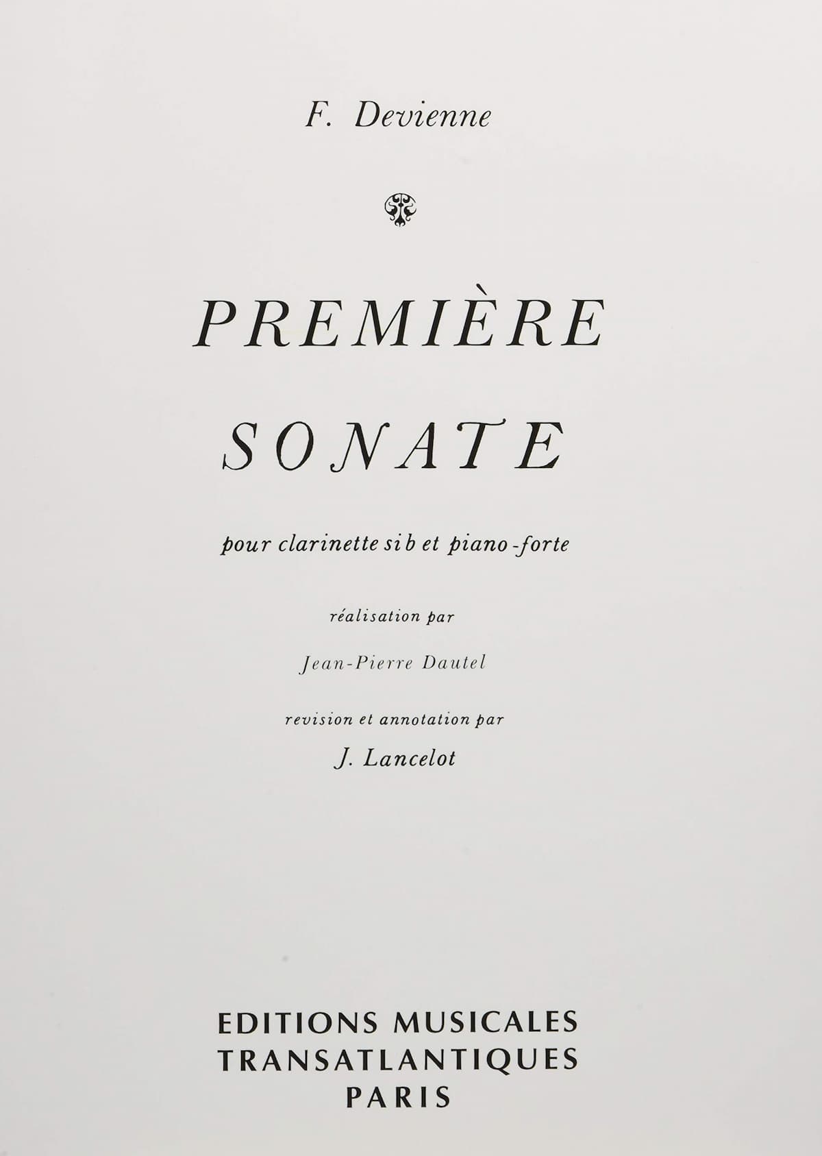 François Devienne: 1st Clarinet Sonata score cover