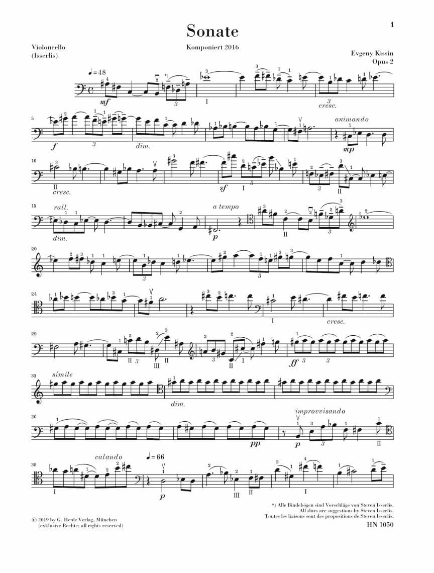Evgeny Kissin: Cello Sonata music score