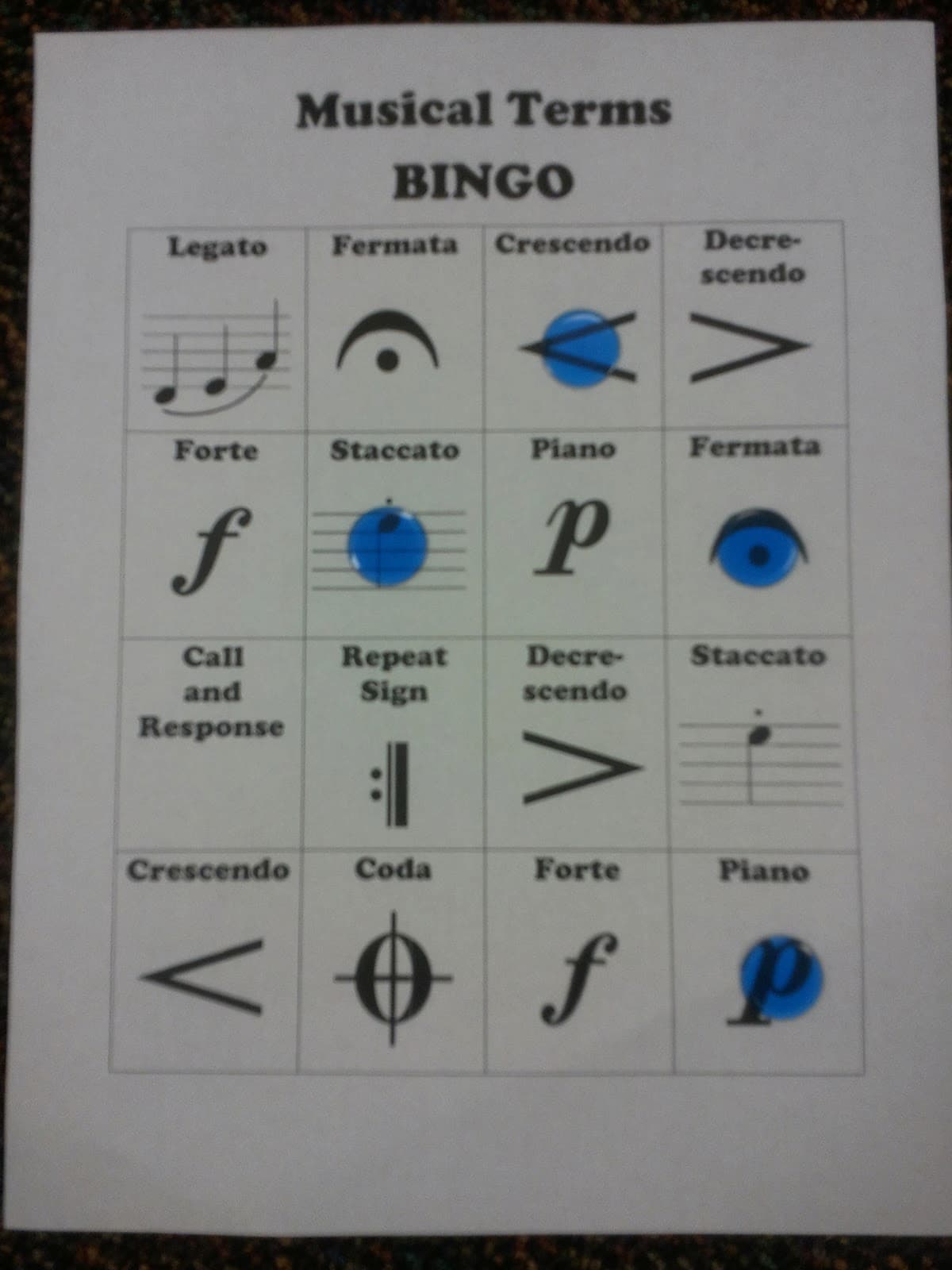 Musical terms bingo