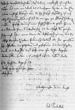 Pachelbel's autograph letter