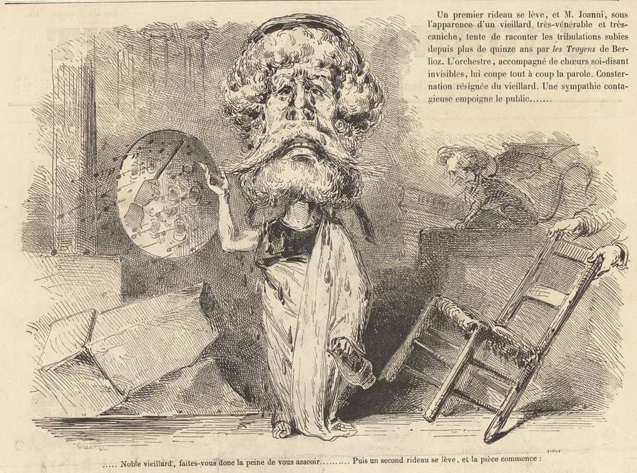 Grévin: ‘Les Troyens au Théâtre Lyrique’, Journal amusant, 28 Nov 1863, p. 2, detail (Gallica, ark:/12148/btv1b53118264k)