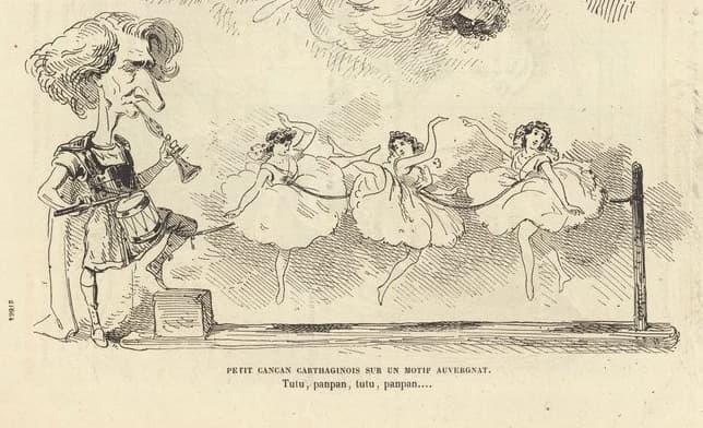 Grévin: ‘Les Troyens au Théâtre Lyrique’, Journal amusant, 28 Nov 1863, p. 4, detail rotated upright (Gallica, ark:/12148/btv1b53118264k)