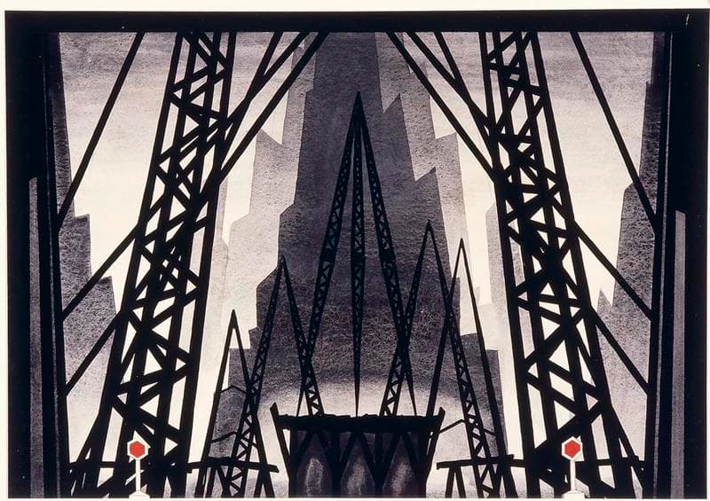 Robert Edmond Jones: Scene design with steel girders, scene 2, in Skyscrapers, ca 1926 (San Antonio, TX, The McNay Art Museum)