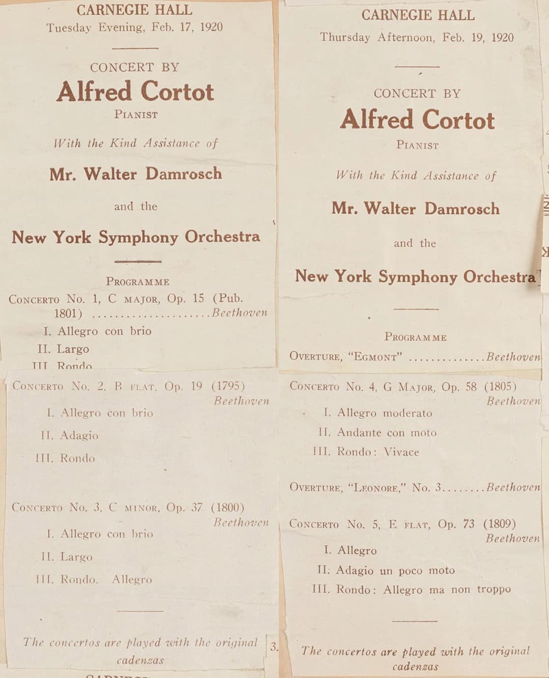 Alfred Cortot's recital program in NYC