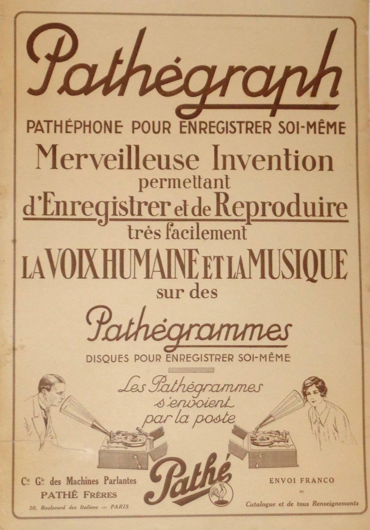 Advertisement for the Pathégraph (PHONO Museum Paris)