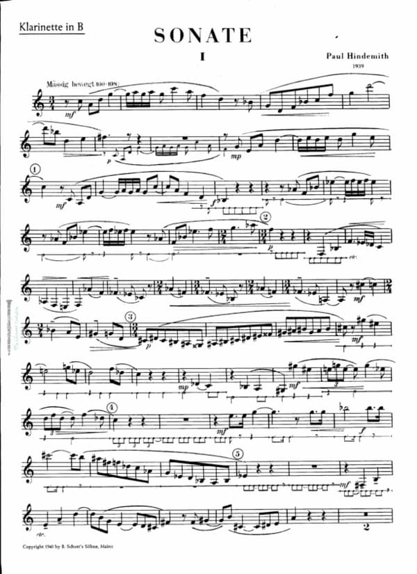 Hindemith's Clarinet Sonata music score