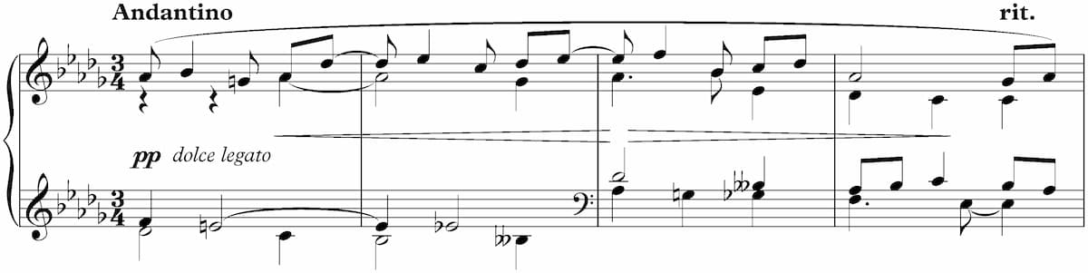 Beginning measures of Szymanowski's 9 Preludes, Op. 1 No. 3