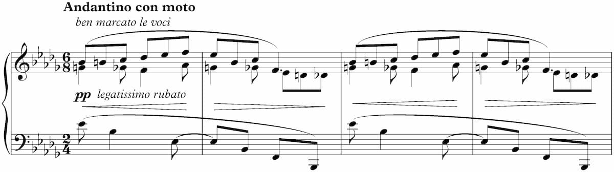 Beginning measures of Szymanowski's 9 Preludes, Op. 1 No. 4