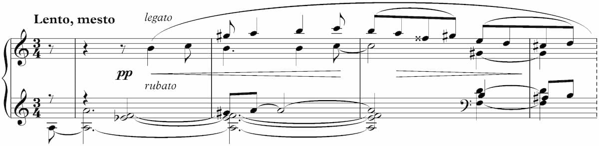 Beginning measures of Szymanowski's 9 Preludes, Op. 1 No. 6