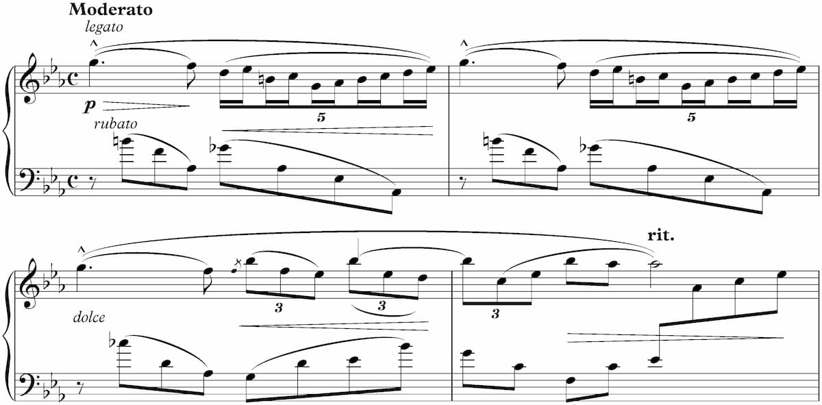 Beginning measures of Szymanowski's 9 Preludes, Op. 1 No. 7