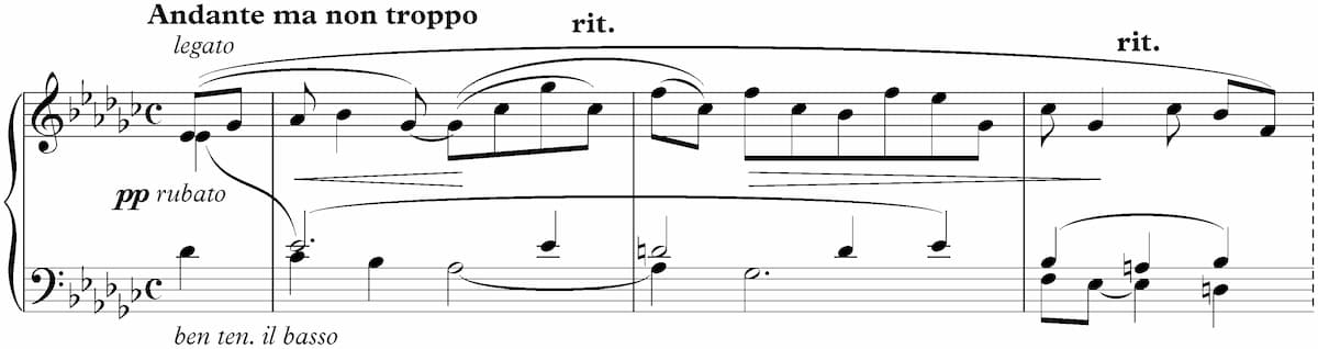 Beginning measures of Szymanowski's 9 Preludes, Op. 1 No. 8