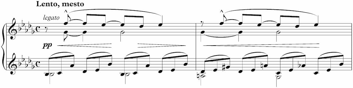 Beginning measures of Szymanowski's 9 Preludes, Op. 1 No. 9