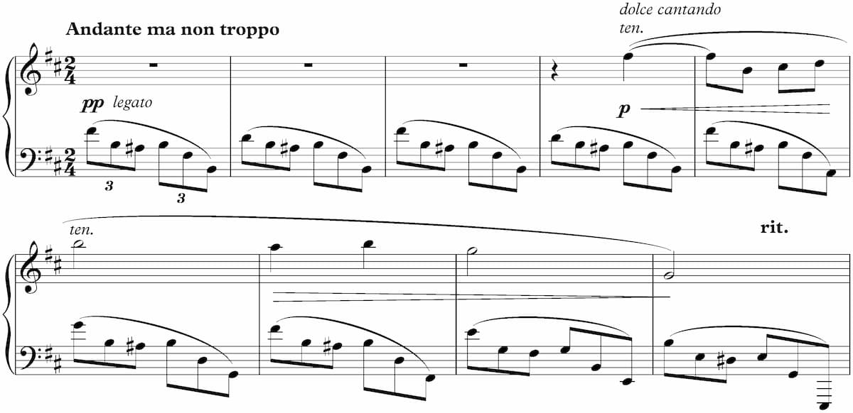Beginning measures of Szymanowski's 9 Preludes, Op. 1 No. 1