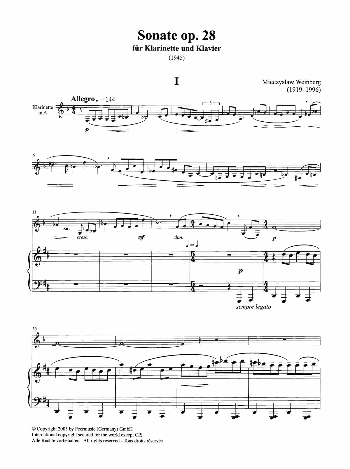 Mieczysław Weinberg's Clarinet Sonata music score