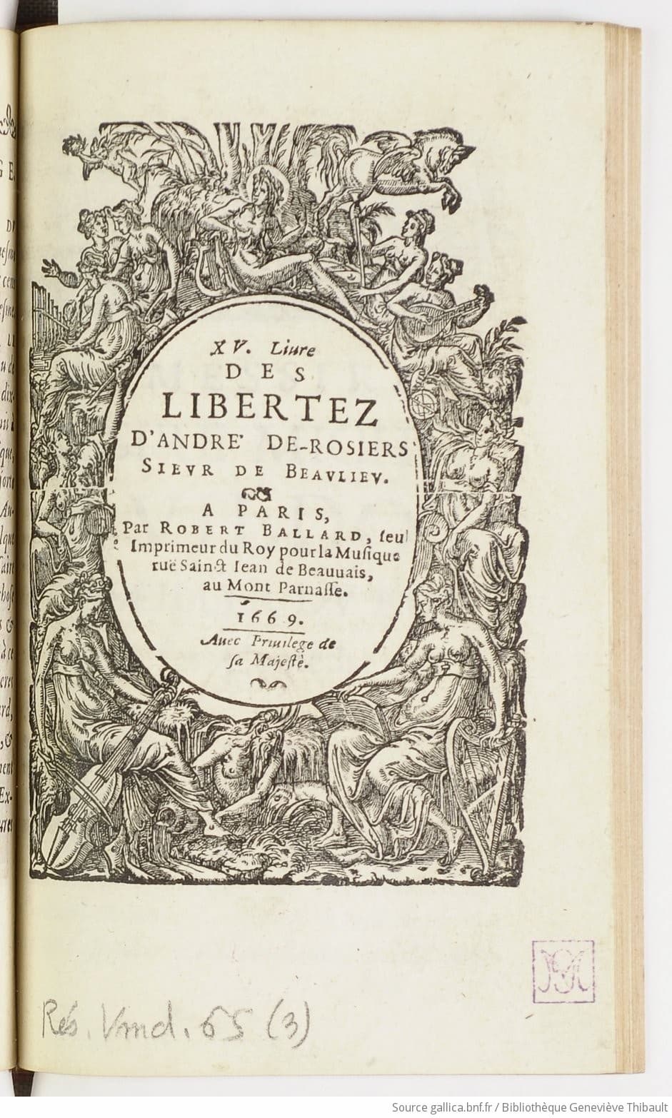 André de Rosiers: XV. livre des libertez..., Paris: Robert Ballard, 1669