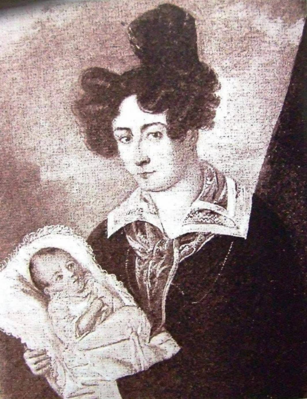 Ludwika Chopin Jędrzejewicz with her son Henryk, fragment of a painting by Antoni Ziemięcki, 1833