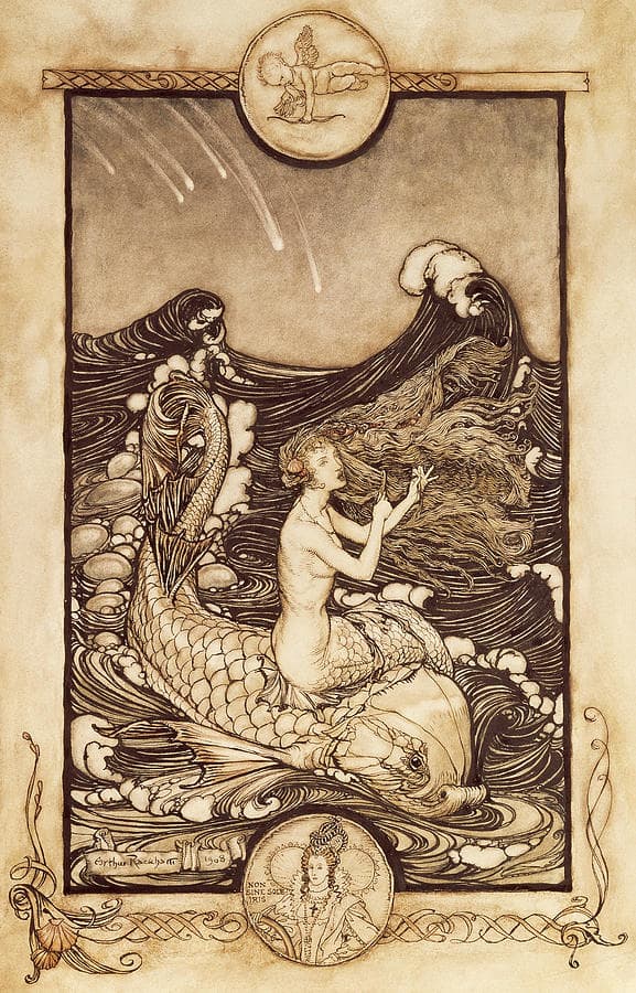 Rackham: Mermaid And Dolphin From A Midsummer Nights Dream. 1908