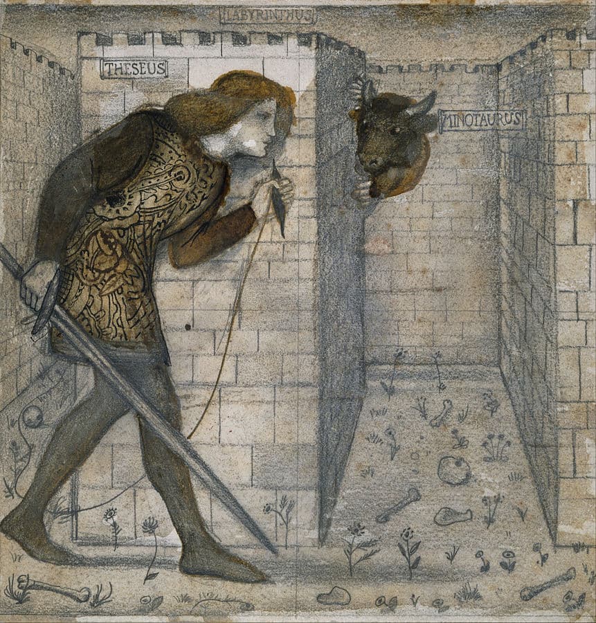 Edward Burne-Jones: Theseus and the Minotaur in the Labyrinth, tile design, 1861 (Birmingham Museum and Art Gallery)