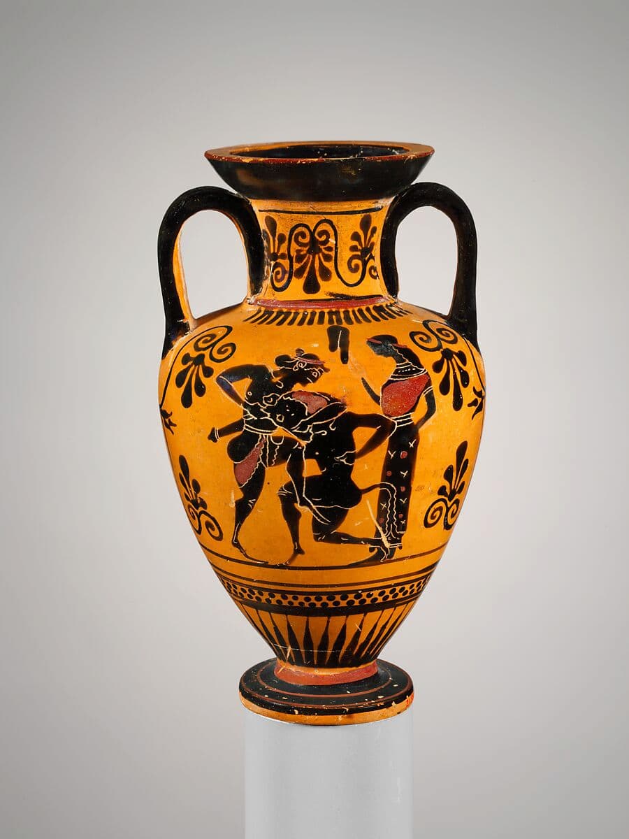 The Edinburgh Painter: Theseus and the Minotaur with Ariadne, ca. 500 BCE (Metrpolitan Museum of Art)