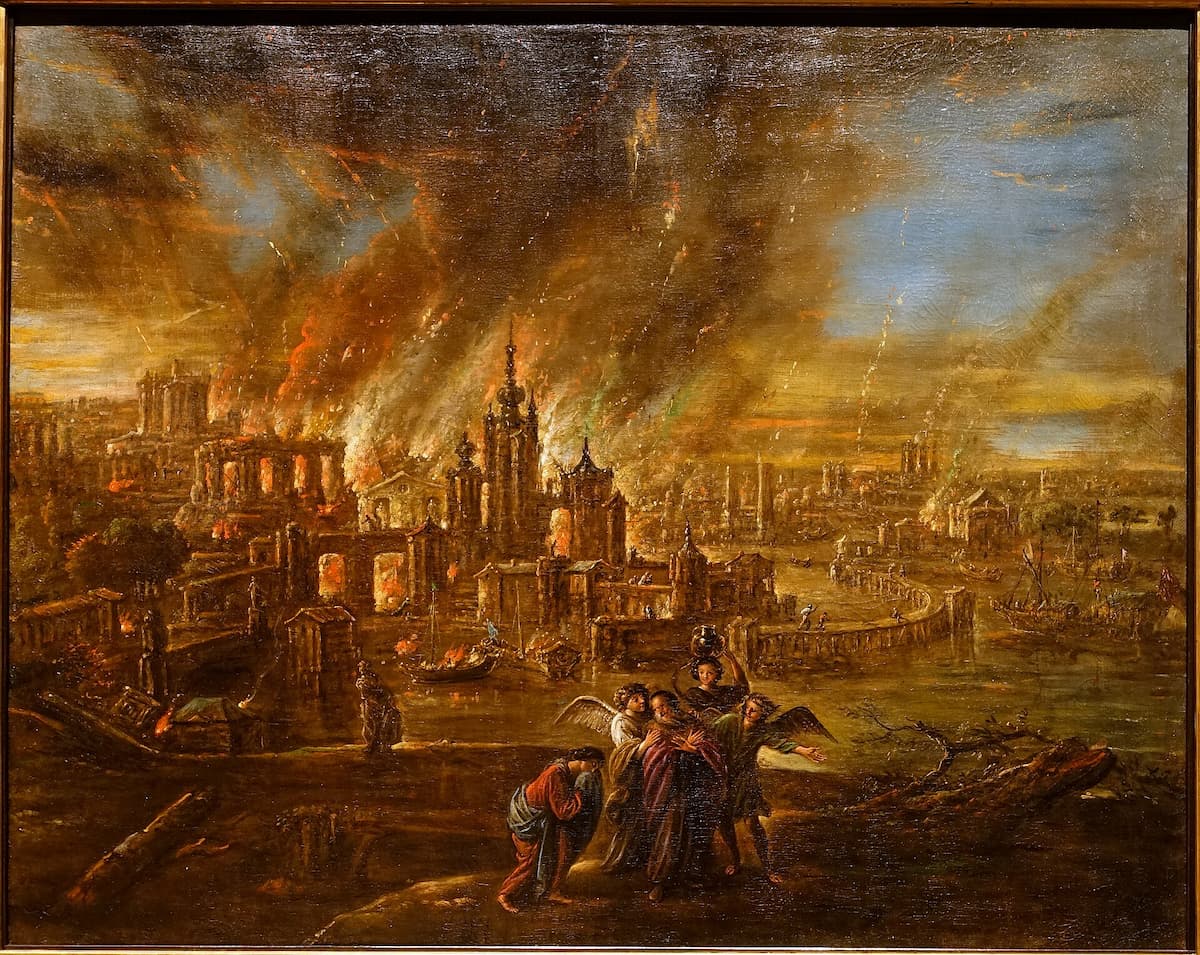 Sodom and Gomorrah afire by Jacob de Wet II, 1680