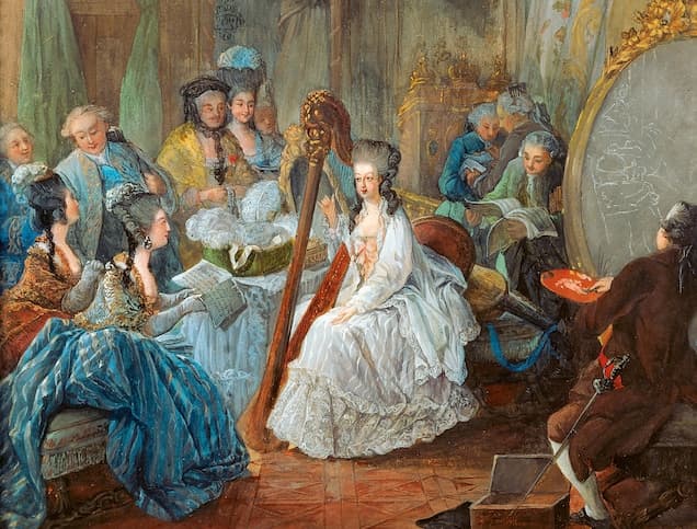 Jean-Baptiste André Gautier-Dagoty: Marie Antoinette playing the harp at the French Court