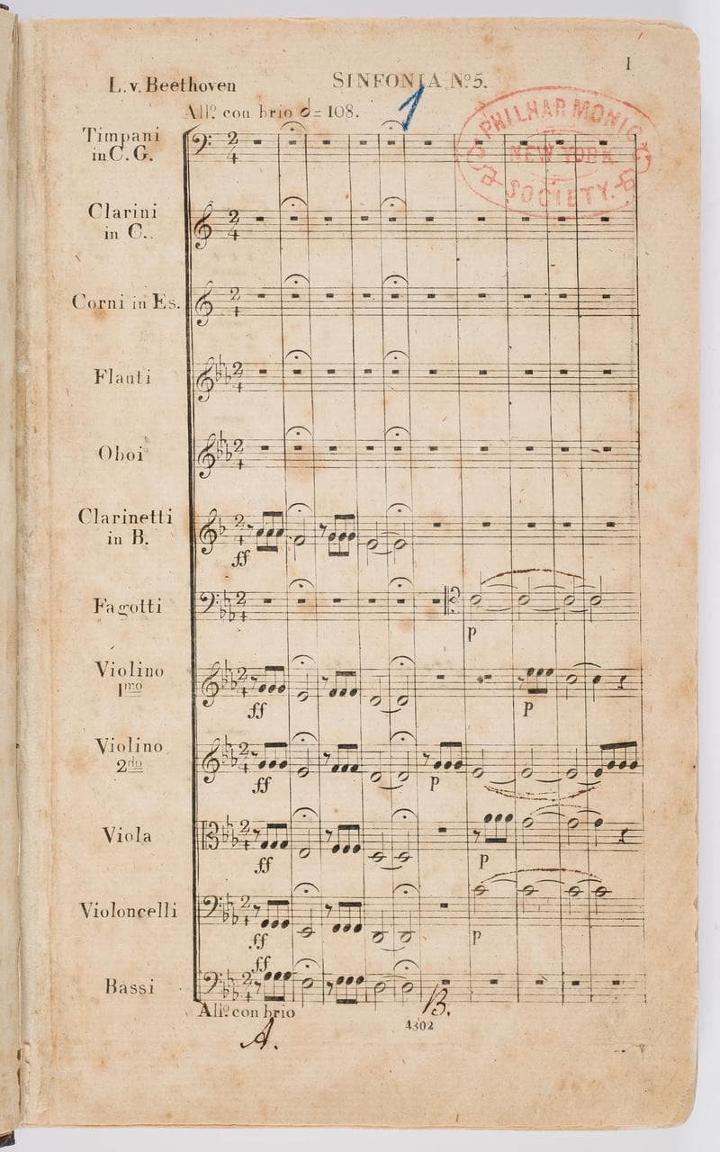 The music score copy of Beethoven's Symphony No. 5 used at the inaugural concert